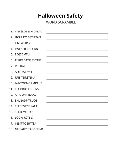 Halloween Safety Crossword Puzzle