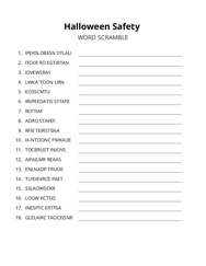 Halloween Safety word scramble puzzle