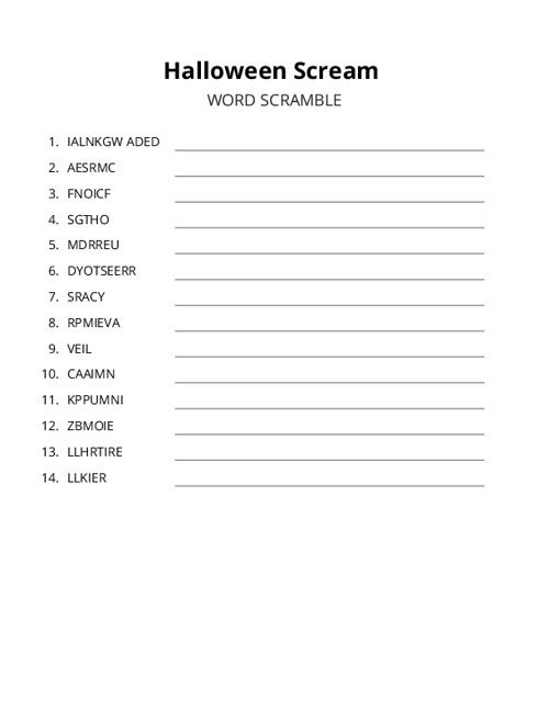 Halloween Scream Crossword Puzzle