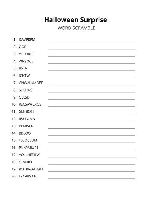 Halloween Surprise Crossword Puzzle
