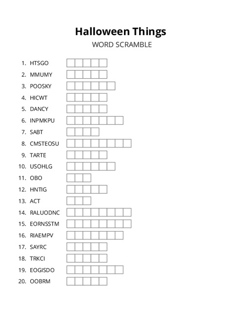Halloween Things Crossword Puzzle