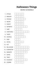 Halloween Things word scramble puzzle