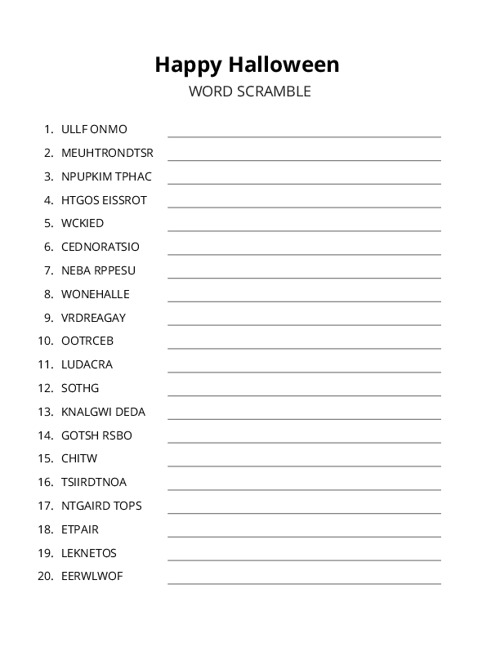 Happy Halloween Word Scramble Puzzle