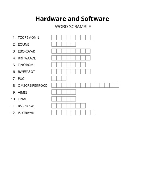 Hardware and Software Word Scramble Puzzle