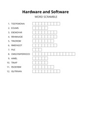Hardware and Software word scramble puzzle