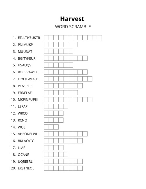 Harvest Crossword Puzzle