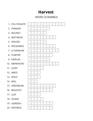 Harvest word scramble puzzle