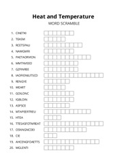 Heat and Temperature word scramble puzzle