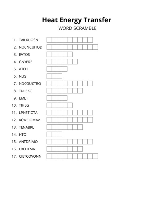 Heat Energy Transfer Word Scramble Puzzle