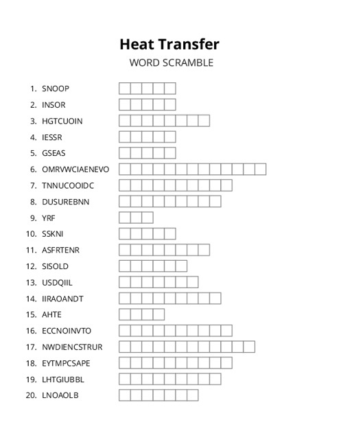 Heat Transfer Word Scramble Puzzle