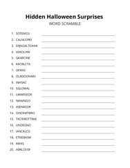 Hidden Halloween Surprises word scramble puzzle