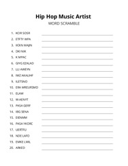 Hip Hop Music Artist word scramble puzzle
