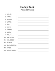 Honey Bees word scramble puzzle