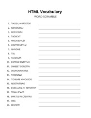 HTML Vocabulary word scramble puzzle