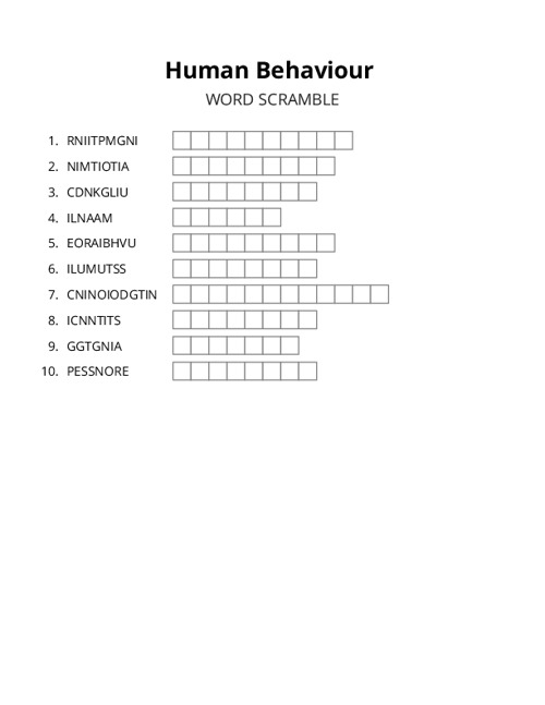 Human Behaviour Word Scramble Puzzle