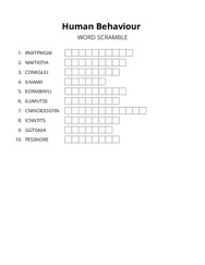 Human Behaviour word scramble puzzle
