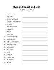 Human Impact on Earth word scramble puzzle