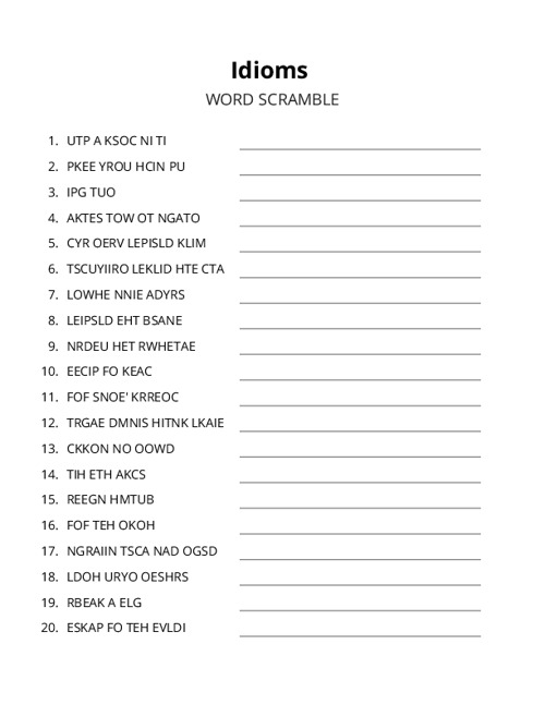 Idioms Word Scramble Puzzle