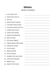 Idioms word scramble puzzle