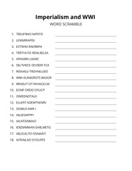 Imperialism and WWI word scramble puzzle