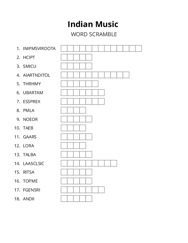 Indian Music word scramble puzzle