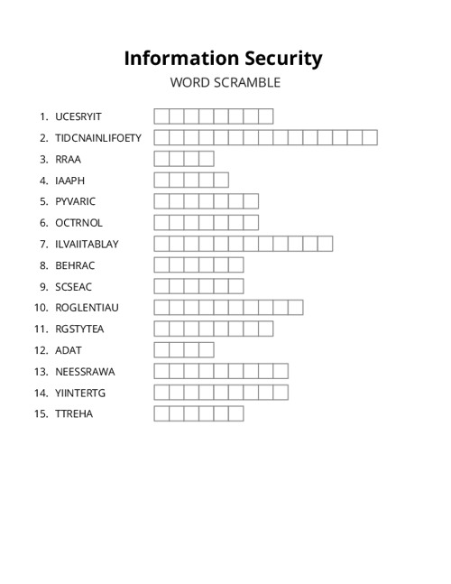 Information Security Word Scramble Puzzle