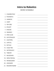 Intro to Robotics word scramble puzzle