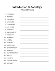 Introduction to Sociology word scramble puzzle