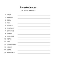 Invertebrates word scramble puzzle
