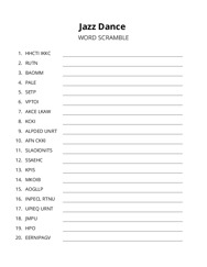 Jazz Dance word scramble puzzle