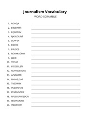 Journalism Vocabulary word scramble puzzle