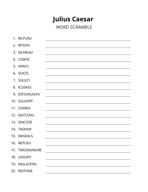 Julius Caesar Word Scramble Puzzle