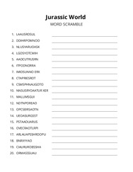 Jurassic World word scramble puzzle