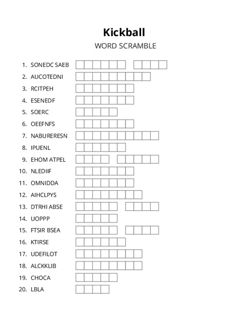 Kickball Word Scramble Puzzle