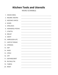 Kitchen Tools and Utensils word scramble puzzle