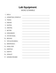 Lab Equipment word scramble puzzle