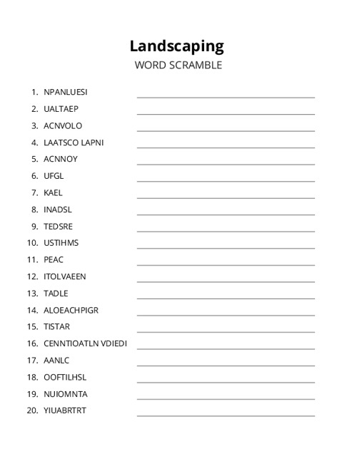 Landscaping Word Scramble Puzzle