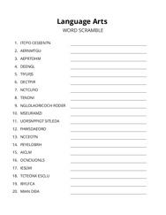 Language Arts word scramble puzzle