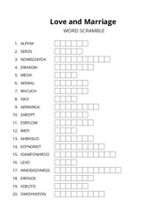Love and Marriage word scramble puzzle