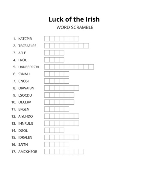 Luck of the Irish Word Scramble Puzzle