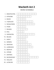 Macbeth Act 2 word scramble puzzle