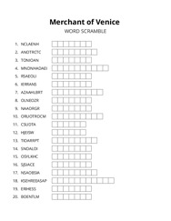 Merchant of Venice word scramble puzzle