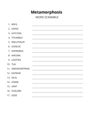 Metamorphosis word scramble puzzle
