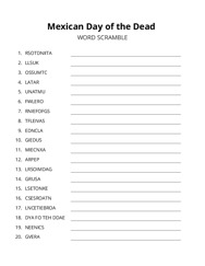 Mexican Day of the Dead word scramble puzzle