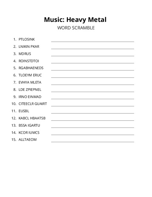 Music: Heavy Metal Word Scramble Puzzle