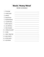 Music: Heavy Metal word scramble puzzle