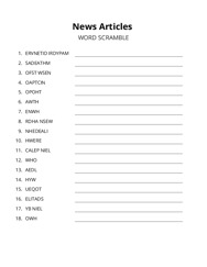 News Articles word scramble puzzle