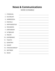 News & Communications word scramble puzzle