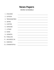 News Papers word scramble puzzle