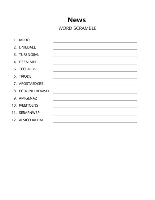 News Word Scramble Puzzle